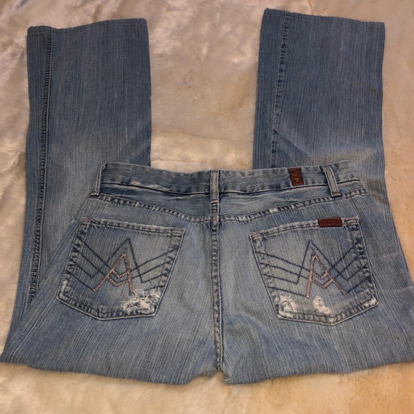7 For All Mankind Flare Leg Distressed Denim Jeans - Picture 4 of 8